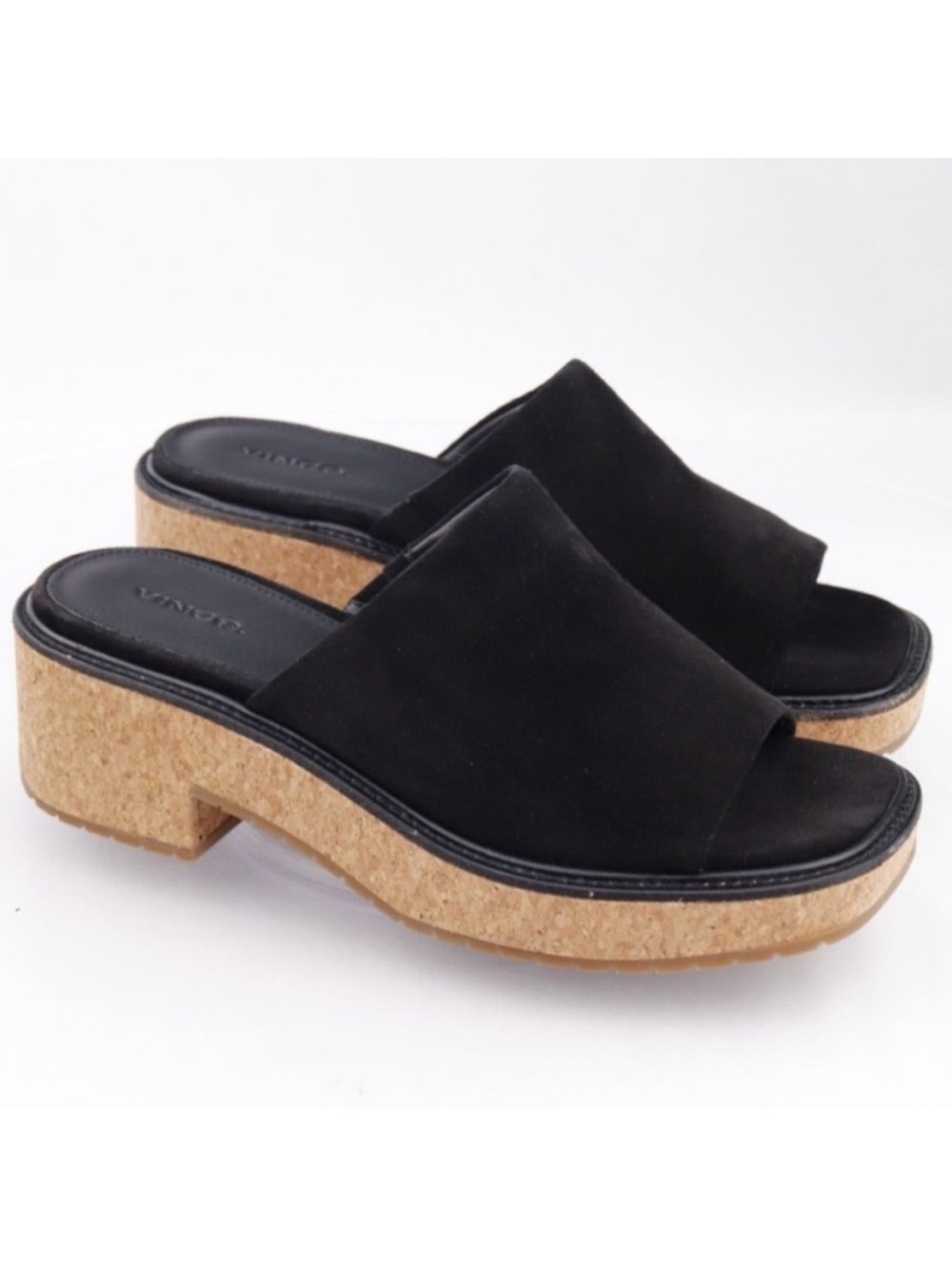 NWT Vince Maddy B Suede & Cork Platform Sandals in Black Women's Size 8.5